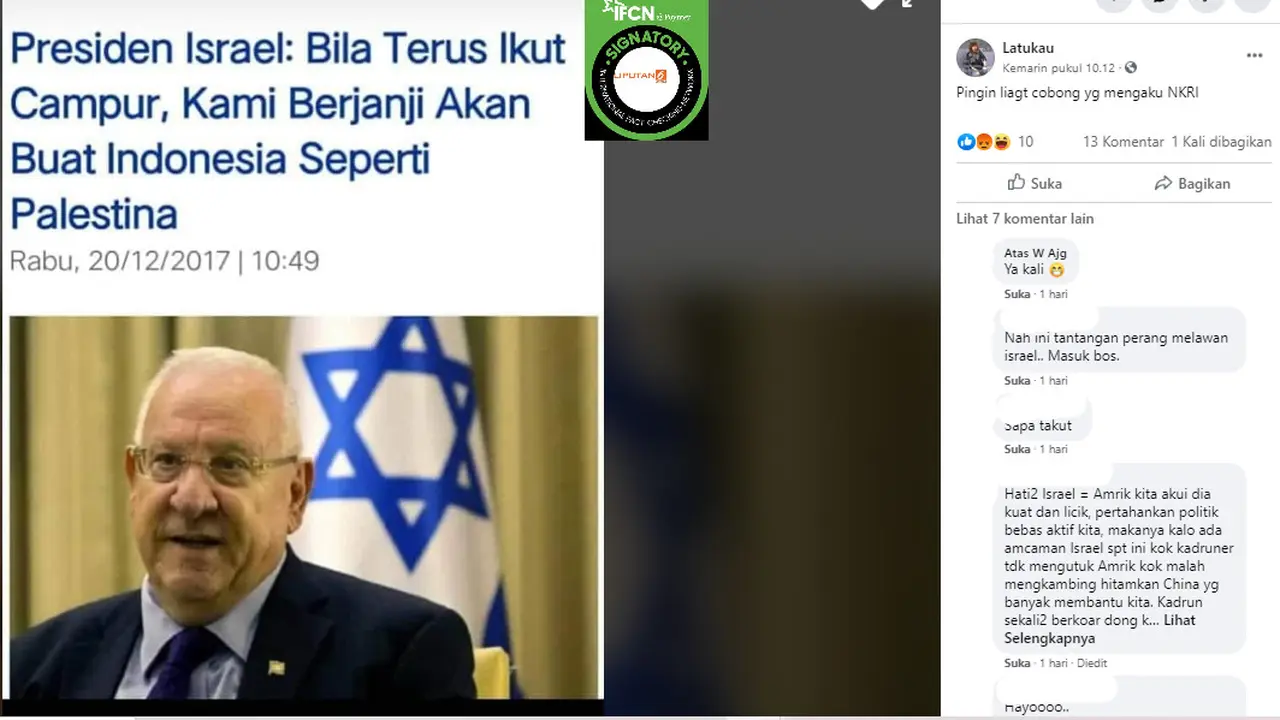 Penelusuran klaim pernyataan Presiden Israel ancam membuat RI seperti Palestina Jika Terus Ikut Campur