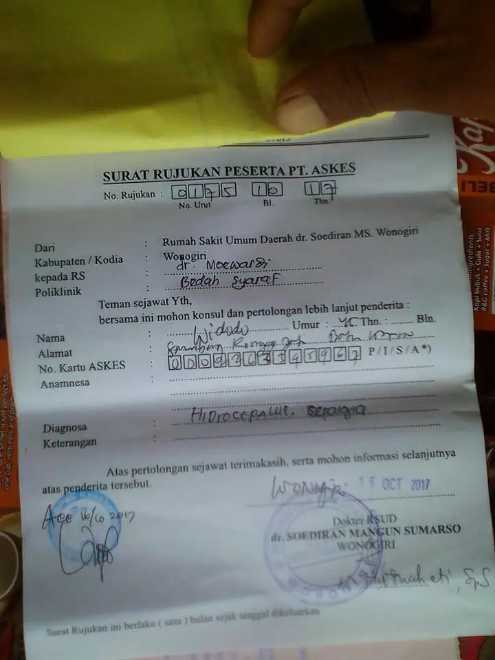 surat rujukan ke rumah sakit dr Muwardi Solo. (Foto: Kitabisa.com)