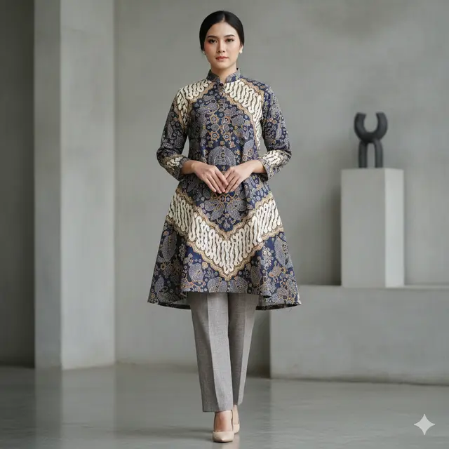 Atasan Batik Wanita Panjang Model Tunik