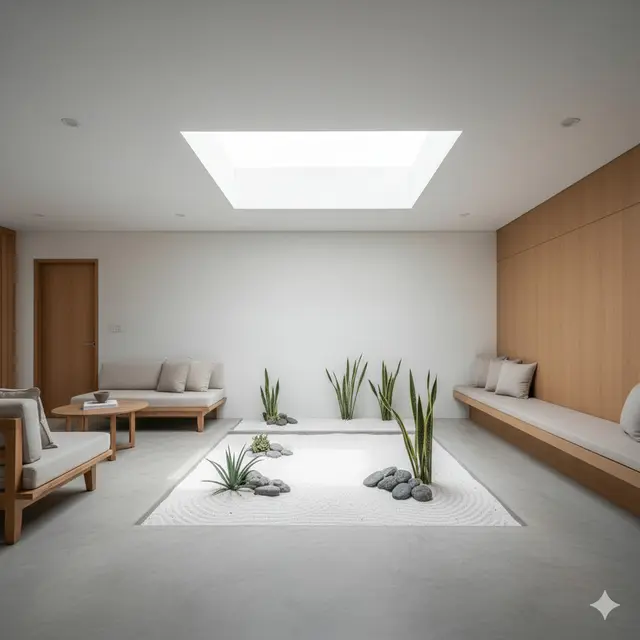 7 Model Rumah Kecil Modern dengan Taman Kering di Dalam Ruangan, Estetis dan Nyaman untuk Hunian Masa Kini