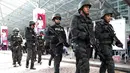 Polisi anti-teroris dan Unit Aksi Khusus berjaga saat mengikuti latihan persiapan SEA Games Asia Tenggara di di KL Sentral Kuala Lumpur, Malaysia, (20/7). (AP Photo/Vincent Thian)