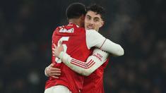 Kai Havertz menjadi pencetak gol penentu kemenangan dalam laga leg 2 semifinal Carabao Cup 2025/2026 antara Arsenal melawan Chelsea di Emirates Stadium, London, Inggris, Selasa (03/02/2026) malam waktu setempat. (AFP/Adrian Dennis)