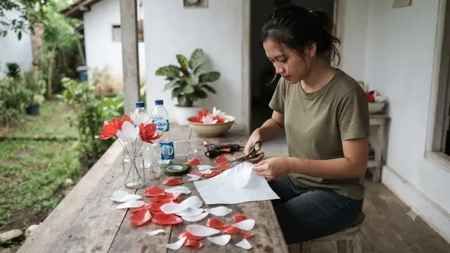Bunga Merah Putih dari Botol Plastik Bekas