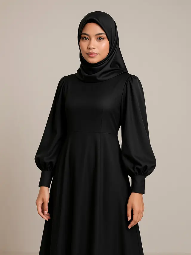 7 Model Gamis Hitam Lengan Balon yang Lagi Trend, Bikin Tampilan Elegan dan Berkelas\