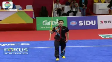 Achmad Hulaefi, atlet wushu putra Indonesia yang tampil dengan tenang raih medali perunggu.