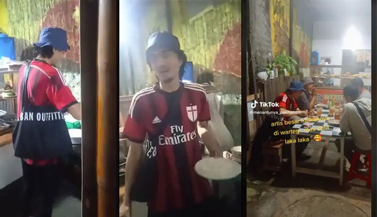 Belum lama ini viral Duta Sheila On 7 makan di warteg. Pria kelahiran Lexington, Kentucky, Amerika 42 tahun silam itu tampak santai mengenakan jarsey klub sepakbola AC Milan dan tas hitam. Ia pun tampak langsung mengambil nasi  sendiri. Momen tersebut diunggah di akun TikTok @menantunya_pakhamin. [tiktok/@menantunya_pakhamim]