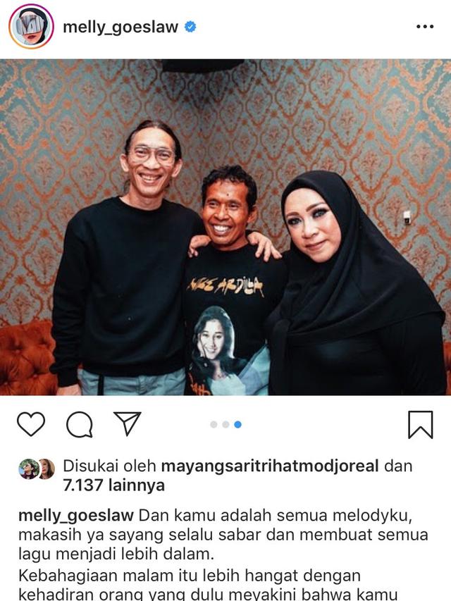 Unggahan Melly Goeslaw. (Foto: Dok. Instagram @melly_goeslaw)