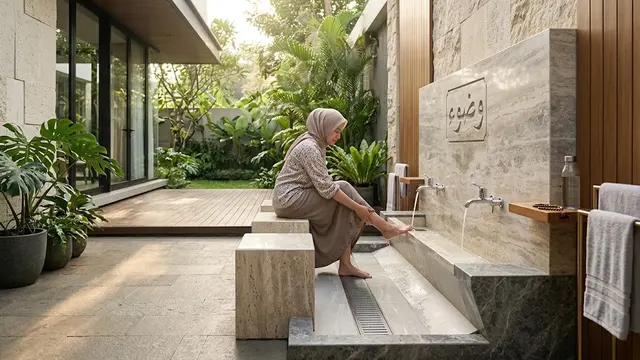 Model Tempat Wudhu yang Sekaligus Bisa Dipakai untuk Cuci Kaki/AI Generated