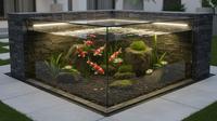 7 Desain Kolam Ikan Mini Kombinasi Batu dan Kaca, Perpaduan Estetika Alam dan Sentuhan Modern di Rumah (Foto: Gemini AI)