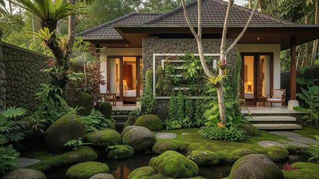 Desain Rumah Kecil Tapi Mewah Ala Villa dengan Taman Depan
