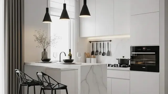 Desain Dapur Ala Kafe Kecil dengan Meja Bar Mini