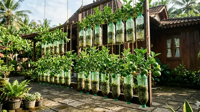 Konsep Kebun Buah Mini Low Budget dari Barang Bekas Kreatif. AI
