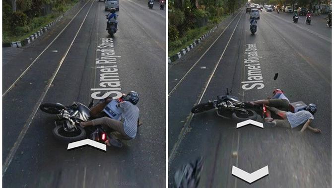 Temuan netizen gambar pengendara jatuh di Google Street View (Sumber: Twitter/depresionistaa)