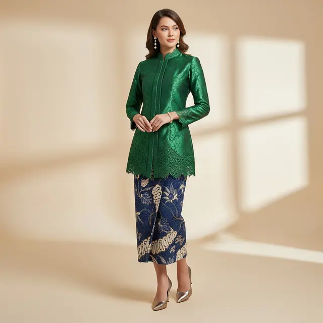 Model Atasan Brokat Timeless dengan Rok Batik Lilit Kekinian