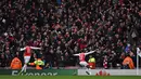 Striker Arsenal, Danny Welbeck, merayakan gol yang dicetaknya ke gawang Leicester City di menit akhir dalam laga Liga Inggris di Stadion Emirates, London, Minggu (14/2/2016). (Action Images via Reuters/Tony O'Brien)