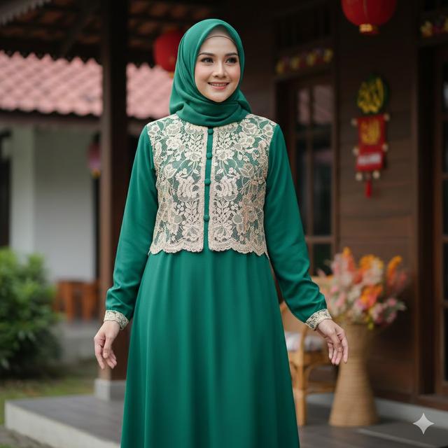 10 Model Gamis Rompi Lepas Kombinasi Brokat Tren Lebaran 2026, Tampil ...
