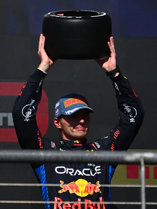 Sementara, pembalap Red Bull Racing Max Verstappen harus puas menempati posisi ketiga di F1 GP Amerika Serikat 2024. (Patrick T. Fallon/AFP)
