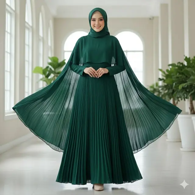 Gamis Flare Layering dengan Cape
