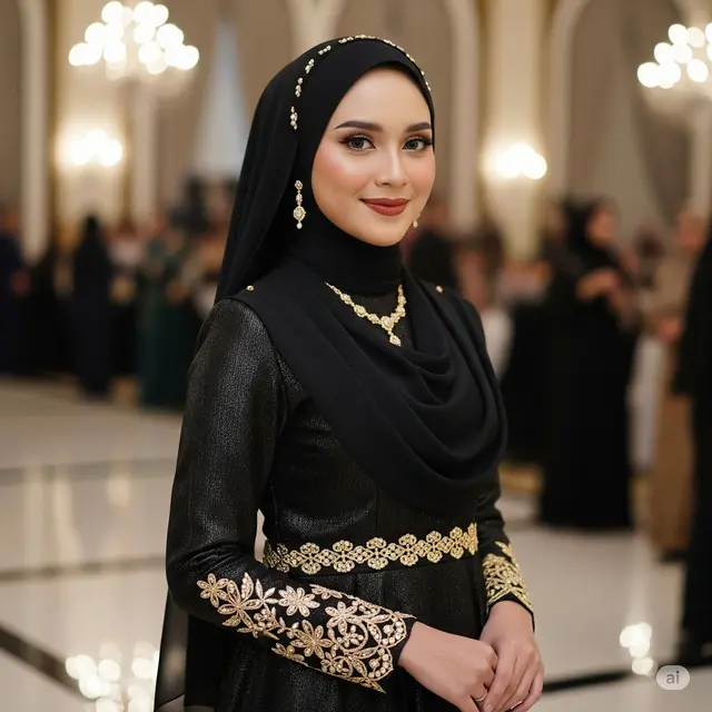 Gamis Shimmer Hitam + Aksen Emas