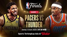 Dapatkan jadwal NBA Finals 2025 streaming game 1: Pacers vs Thunder di Vidio. Jangan sampai terlewatkan NBA Final 2025 game 1 antara Pacers vs Thunder pada, Jumat (6/6/25) hanya di Vidio. (sum. doc. vidio.com)