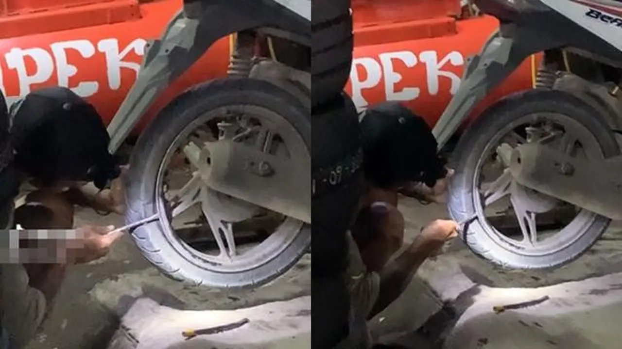Montir copot ban motor (TikTok/@tiaraa.y2)