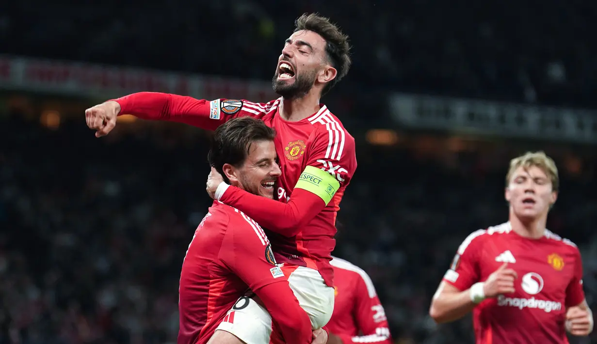 MU sejatinya sempat tertinggal lebih dulu oleh gol Mikel Jauregizar. Setan Merah bangkit di babak kedua lewat empat gol yang masing-masing dicetak Mason Mount (dua gol), Casemiro, dan Rasmus Hojlund. (Martin Rickett/PA via AP)
