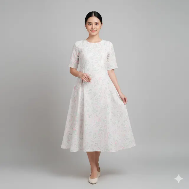 Model Dress Batik Lengan Pendek Motif Minimalis Warna Pastel. Gemini