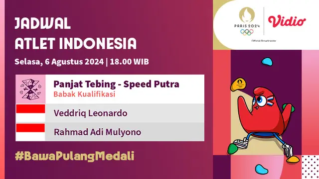 Tim Indonesia di Olimpiade Paris 2024 di Vidio, 6 Agustus 2024