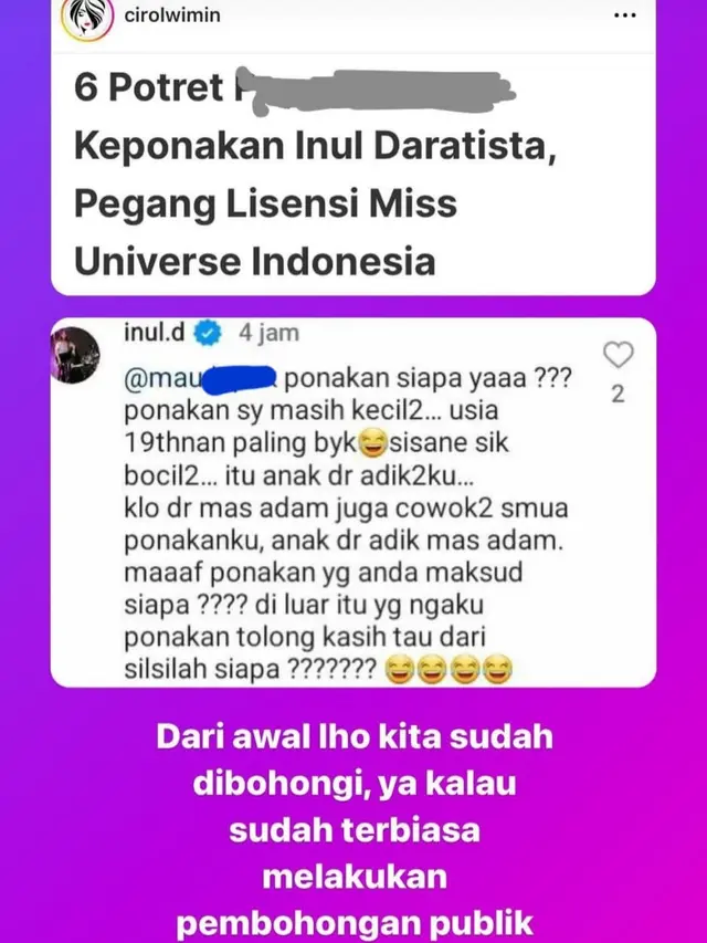 Unggahan Rizky Ananda Musa terkait klarifikasi Inul Daratista. (Foto: Dok. Instagram @rizkyanandamusa)