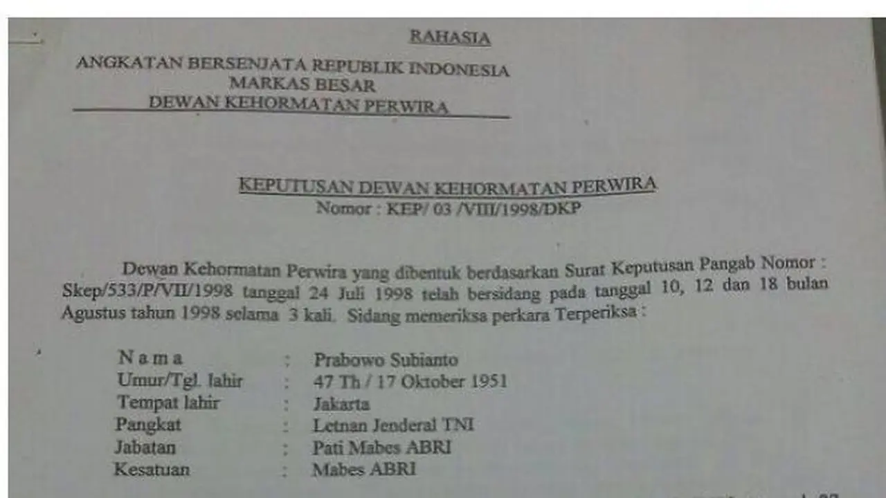 Mengapa Prabowo Dipecat dari Militer?