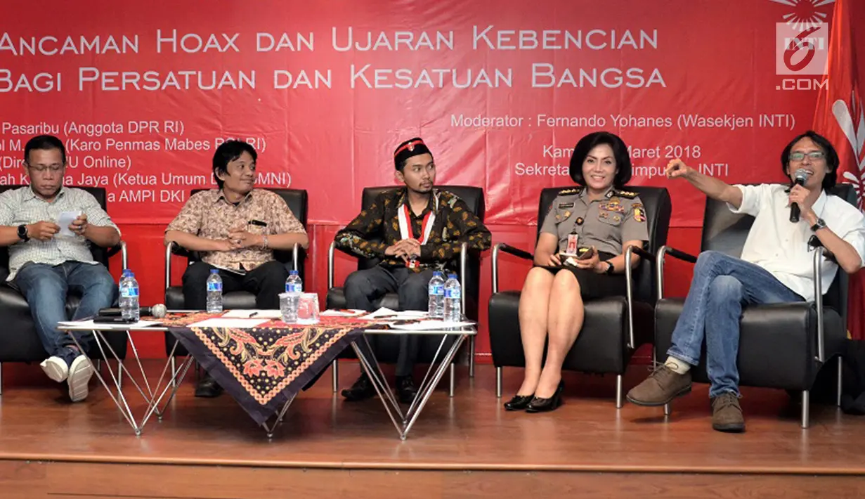Suasana diskusi publik terbatas Perhimpunan Indonesia Tionghoa dengan tema Ancaman Hoax dan Ujaran Kebencian Bagi Persatuan dan Kesatuan Bangsa di Jakarta, Kamis (29/3). (Liputan6.com/Pool/Indra)