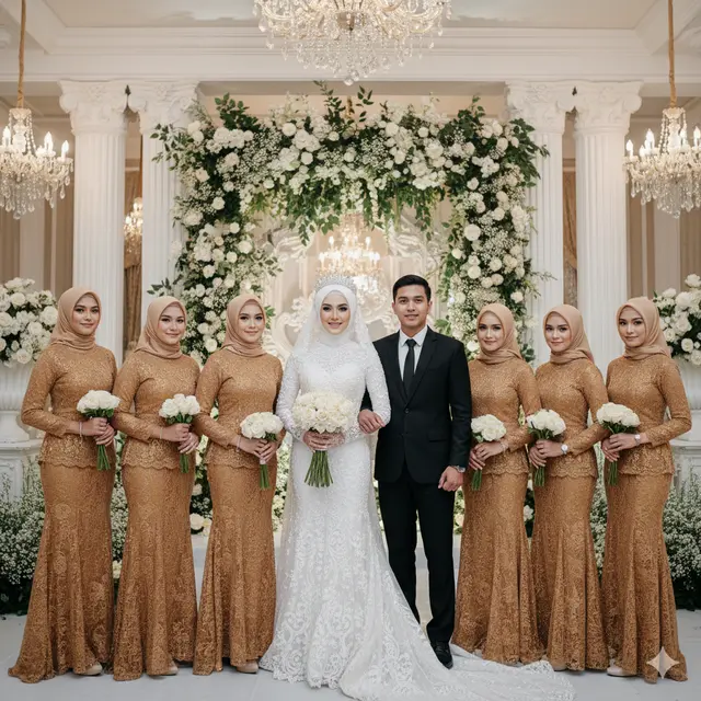 Model Gamis Brokat Warna Coklat tapi Tetap Glowing untuk Bridesmaid Berhijab