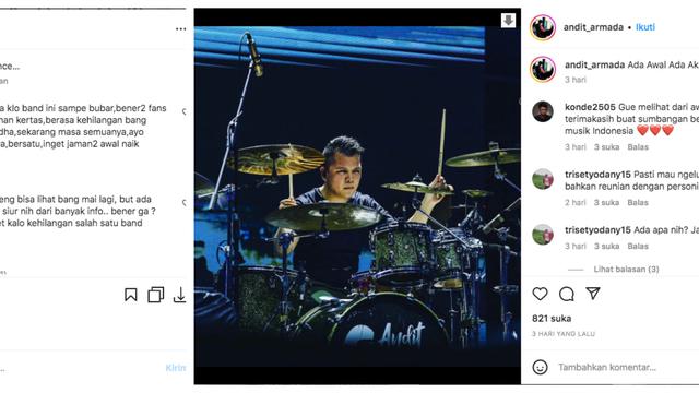Unggahan Personel Armada band. (instagram Mai dan Andit Armada).