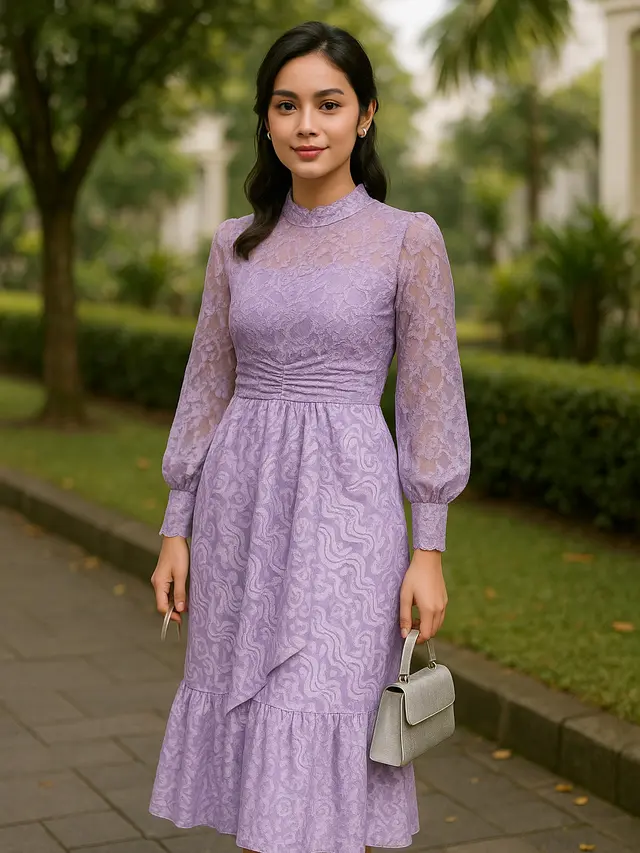 Model Dress Batik Kombinasi Brokat Lengan Panjang, Anggun untuk Acara Resmi dan Kondangan