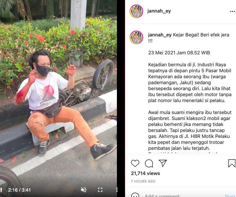 Pengejaran pemotor yang diduga lakukan begal payudara (Instagram/jannah_ey)