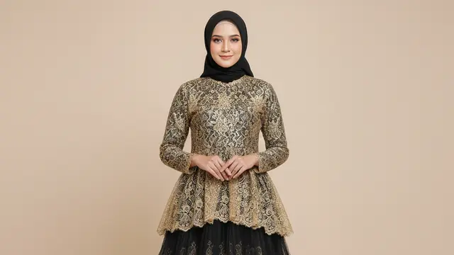 Model Gamis Batik Brokat Warna Hitam Gold Terbaik. Gemini