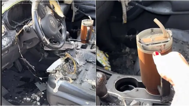 Tumbler Wanita Ini Tetap Utuh Meski Mobilnya Hangus Terbakar, Videonya Viral