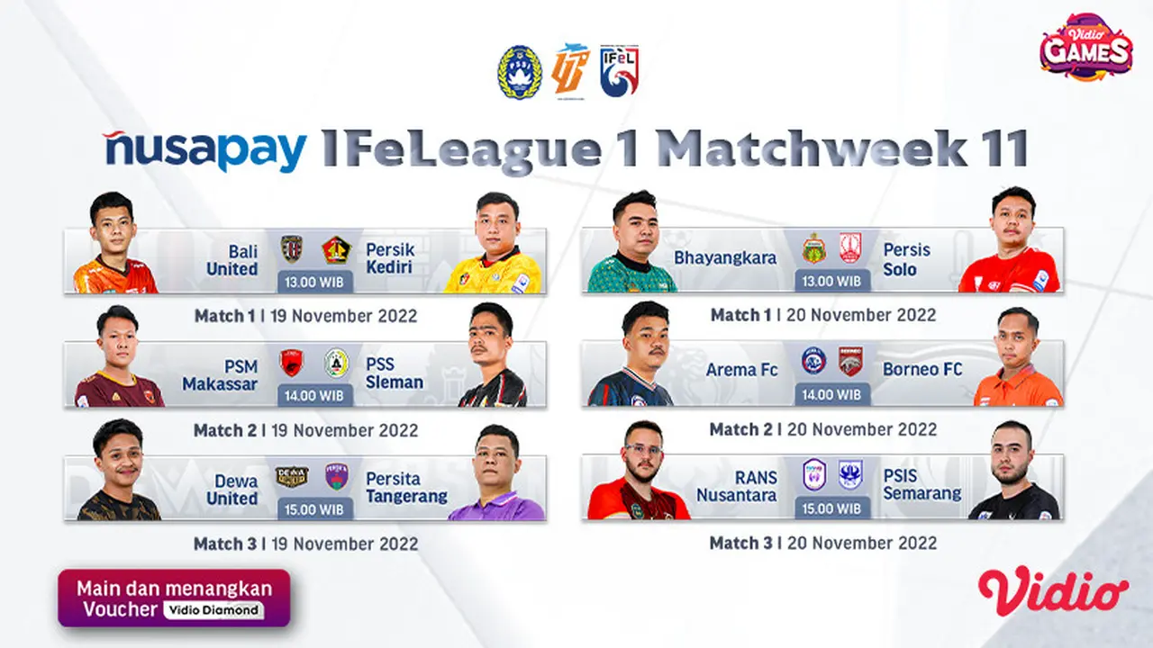 Nonton Live Streaming Nusapay IFeLeague1 2022 Week 11 Live Vidio 19-20 November 2022