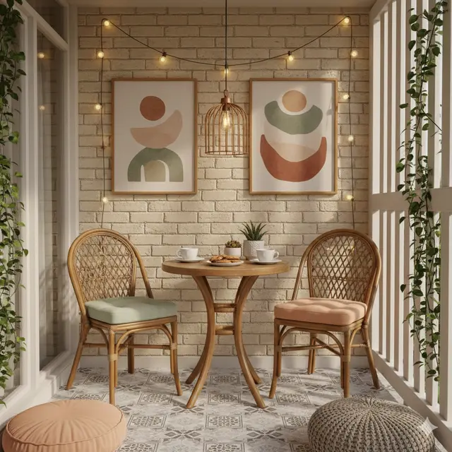 Desain Teras Kecil tapi Homy dengan Bantal Lembut (Foto: Gemini AI)