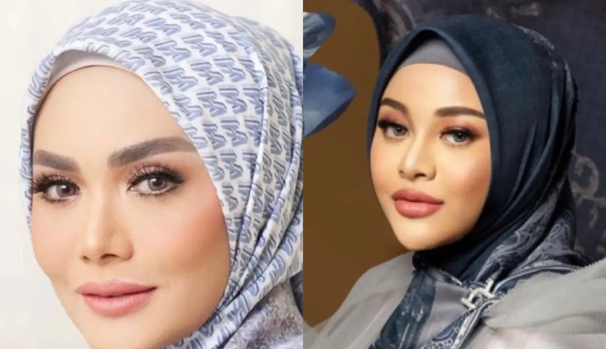 <p>Krisdayanti tampil mengenakan hijab ketika berkolaborasi dengan brand muslim. Tampilannya ini mirip sang putri, Aurel Hermansyah yang memang tampil berhijab. @vanillahijab</p>