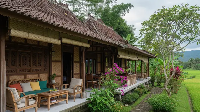 Desain Rumah Desa Adem dengan Taman Samping dan Dinding Semi Terbuka