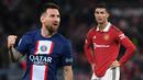 Lionel Messi kini telah mencetak 129 gol di pentas Liga Champions, atau hanya terpaut 11 gol dari Cristiano Ronaldo yang telah mencetak 140 gol. Bukan tidak mungkin jika Messi akan menyalip catatan Ronaldo pada musim ini, mengingat dirinya sedang dalam top performa. Sementara itu, Ronaldo bersama MU harus absen dari Liga Champions musim 2022/2023. Terbaru, Messi telah menyalip rekor assist Ronaldo di Liga Champions. La Pulga kini tercatat telah membuat 44 assist atau unggul dua assist dari CR7. (Foto kolase: AFP/Anne-Christine Poujoulat (kiri) dan AFP/Oli Scarff)