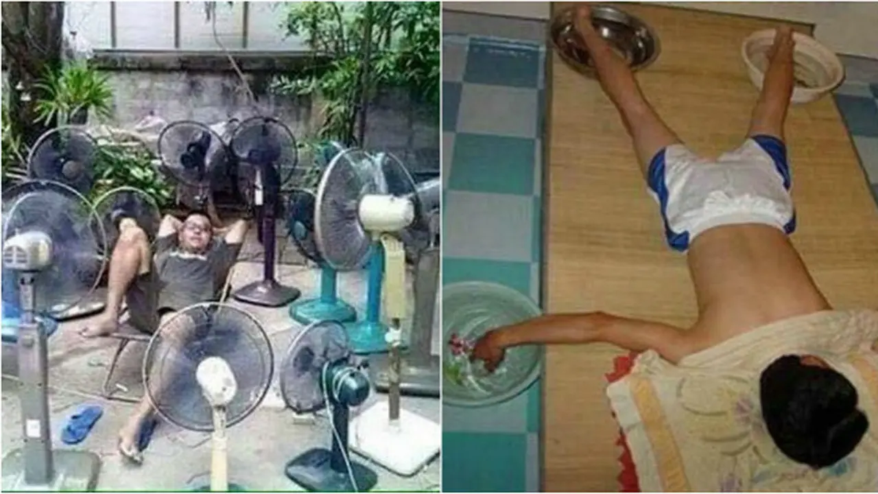 Tak sedikit usaha sebagian orang menghalau cuaca panas bikin geleng kepala, malah bikin orang yang melihatnya jadi tertawa.