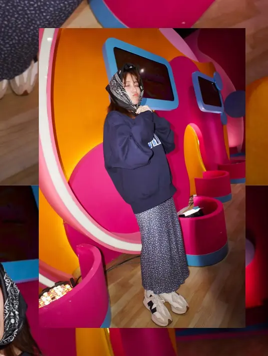 Ayu Ting-Ting lengkapi outfitnya dengan sneakers dan bandana yang jadi tren di kalangan artis Korea [@ayutingting92]