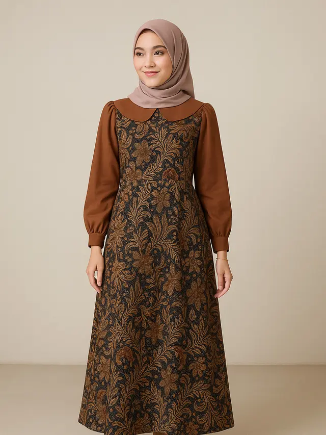 Model Gamis Batik Lengan Polos Untuk Pesta Pernikahan/Gambar ilustrasi oleh AI