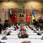 Presiden Turki Recep Tayyip Erdogan membuka pembicaraan Ukraina-Rusia di Istanbul pada Selasa 29 Maret 2022. (Murat Cetin Muhurdar - AFP)