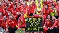 Carlos Sainz saat finis pertama balapan F1 GP Australia 2025 di Melbourne. (WILLIAM WEST / AFP)