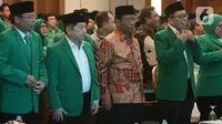 Menko Polhukam Mahfud Md didampingi Plt Ketua Umum PPP Suharso Monoarfa menghadiri Musyawarah Kerja Nasional (Mukernas) ke V PPP di Jakarta, Sabtu (14/12/2019). Salah satu agenda yang akan dibahas dalam acara ini adalah pelaksanaan Muktamar PPP. (Liputan6.com/Angga Yuniar)