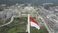 Foto udara yang diambil pada 14 Agustus 2025 ini menunjukkan Istana Kepresidenan dan gedung-gedung kementerian pemerintah yang sedang dalam tahap pembangunan di Ibu Kota Nusantara (IKN), ibu kota baru Indonesia yang direncanakan, di Kalimantan Timur. (Foto oleh AFP)