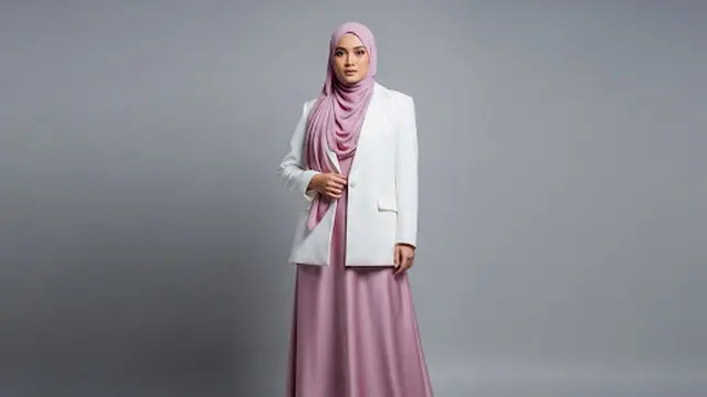 Dress Satin Polos + Blazer Putih